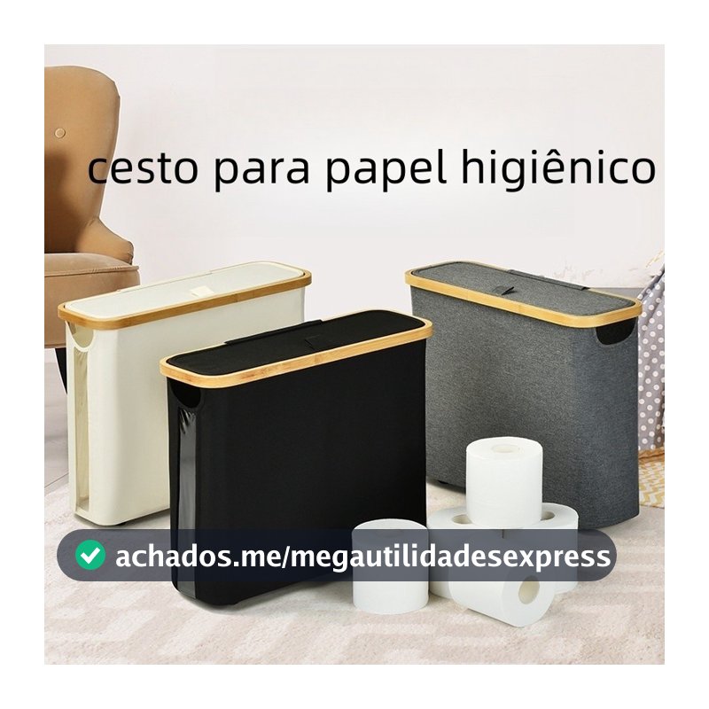 Suporte Cesto De Papel Higiênico De Bambu Com Tampa Para Armazenamento De Armário De Banheiro 025-022