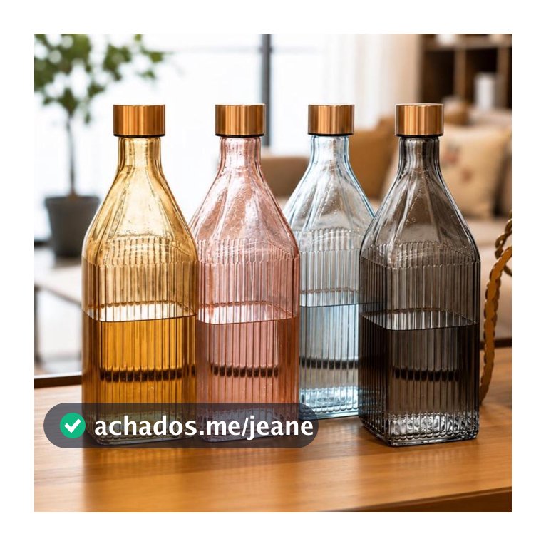 Garrafa De Vidro Scotch 1 Litro Quadrada Canelada Tampa Inox Água Suco Para Geladeira