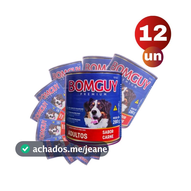 Kit 12 Bomguy Premium Patê Sabor Carne Ração Úmida para Cães Adultos 280g FVO