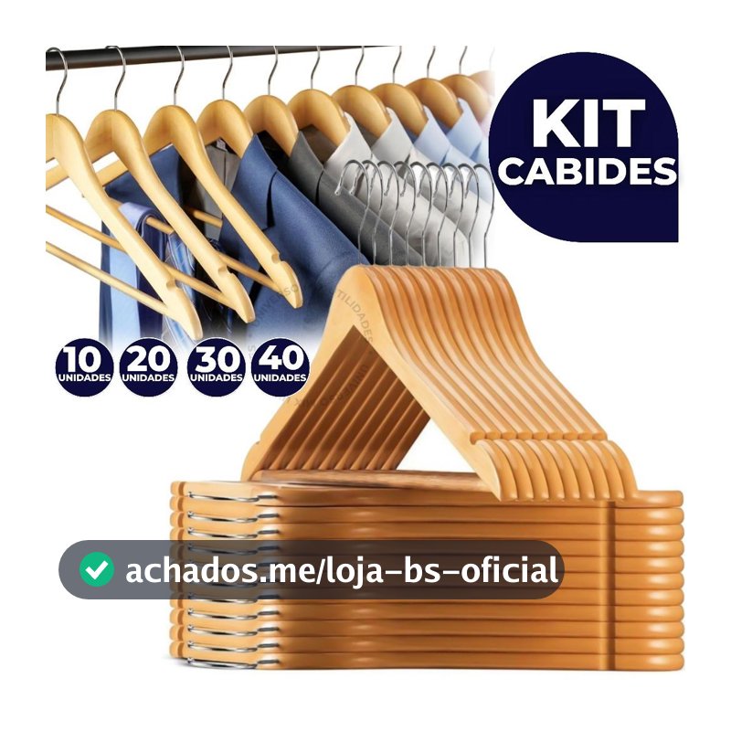 Kit Até 40 Cabides De Madeira Premium Marfim Para Roupas Calça Gancho Cromado
