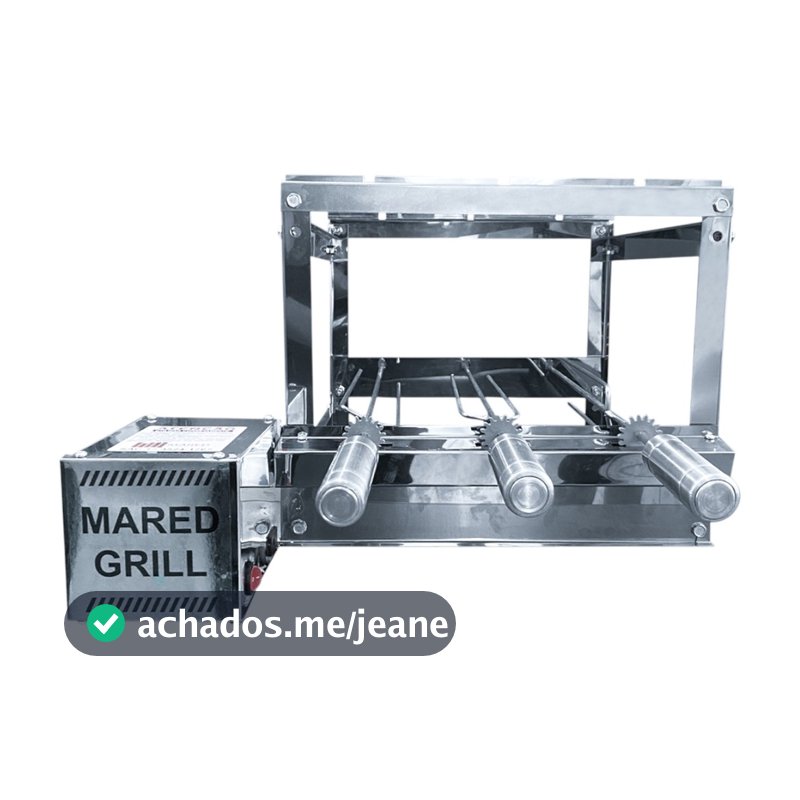 Churrasqueira Giratória 3 Espetos Inox Rotativa Motor Lado