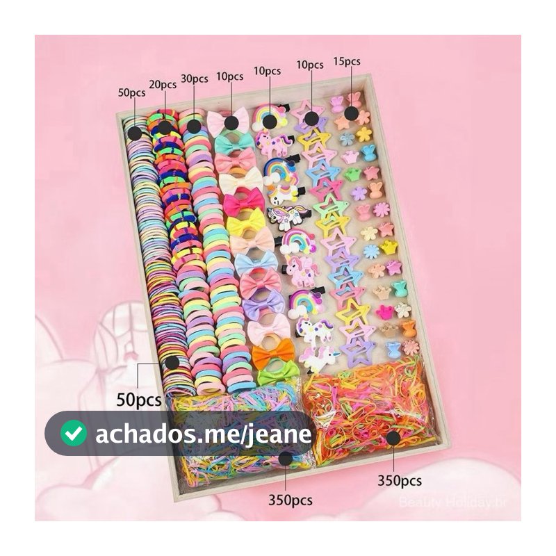 kit 895 Peças Caixa de Laço Estrela Colorido Unicórnio Puxar Forte Acessórios de Cabelo para Menina Princesa
