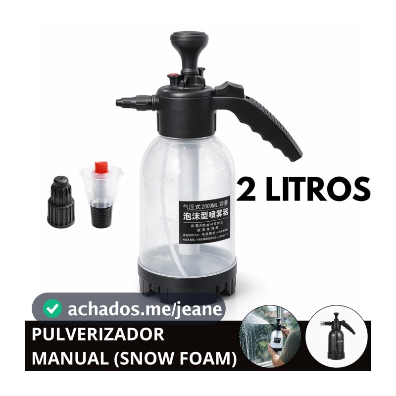 Borrifador Pulverizador Manual 2L Snow Foam com 2 Bicos Alta Pressão – Espuma Lavagem e Uso Doméstic
