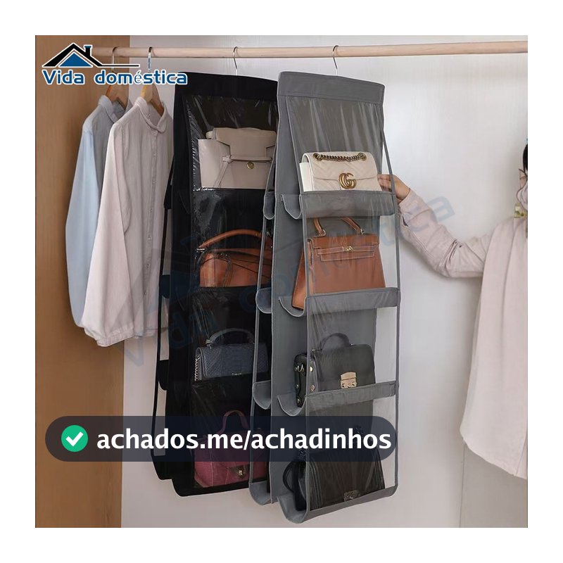 8 Bolsas Organizador Multiuso Suporte De Bolsas Com Cabide Anti Poeira Para Guarda Roupas