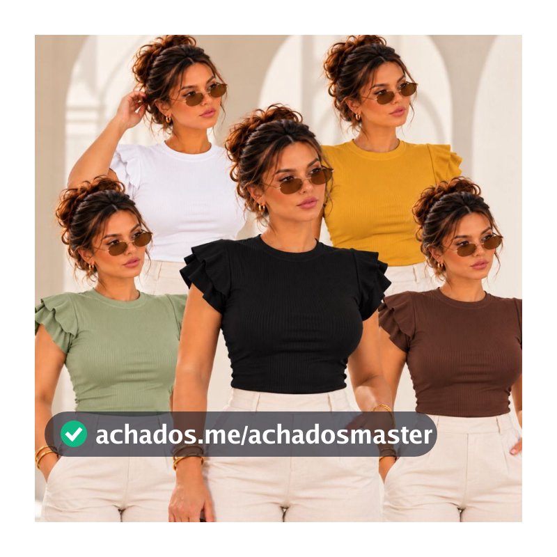 Kit 2 Blusa Feminina Canelada Manga Curta Babado 3 Marias Gola Redonda Moda Blogueira Plus Size P001