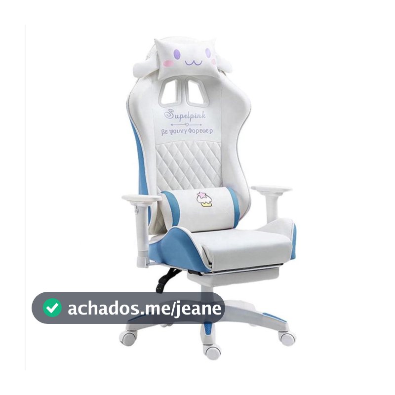 Cadeira Gamer Ergonômica Branco e Azul com Almofadas