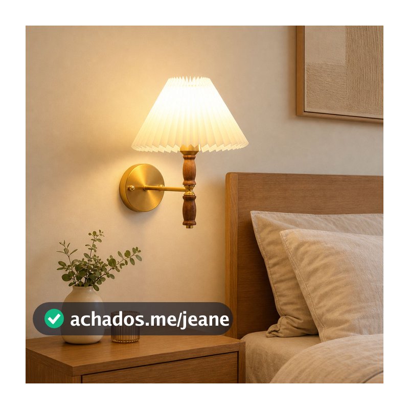Arandela De Parede Vintage De Madeira Plissada Sombra Luz Tricolor Regulável LED Para Quarto Sala De Estar