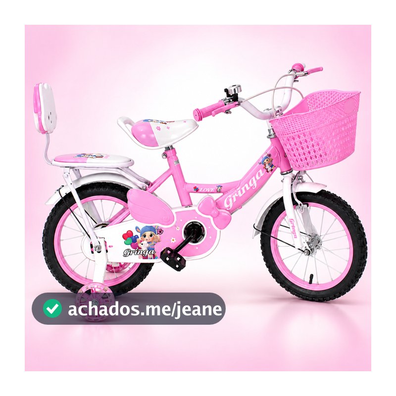 Bicicleta Infantil Menina 4-8 Anos Aro 16 LED + Freio V-Brake + Assento Boneca + Cestinho + Pneu + Paralama + Sininho