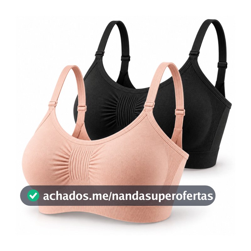 Kit 2 Top Sutiã Com Alça E Fecho Ajustável Leve com bojo removivel sem aro
