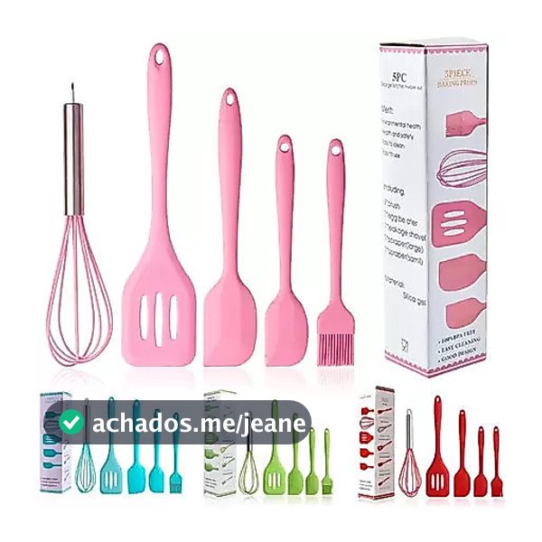 Kit 5 Peças Utensílios de Cozinha Silicone Colher Espátula Fue Espátula Pequena Pincel