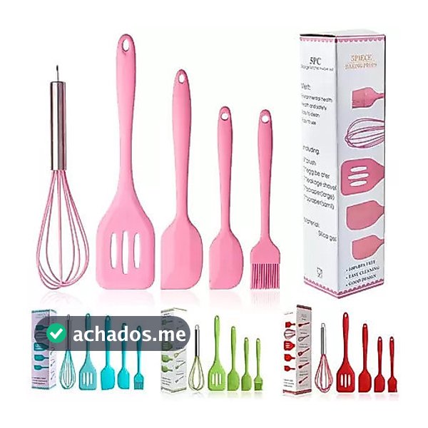 Kit 5 Peças Utensílios de Cozinha Silicone Colher Espátula Fue Espátula Pequena Pincel
