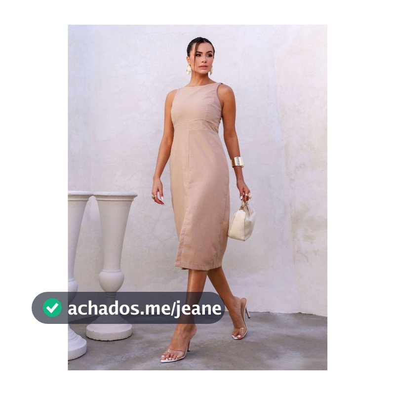 Vestido Midi Linho Feminino Com Forro Alça Larga Fenda Frontal