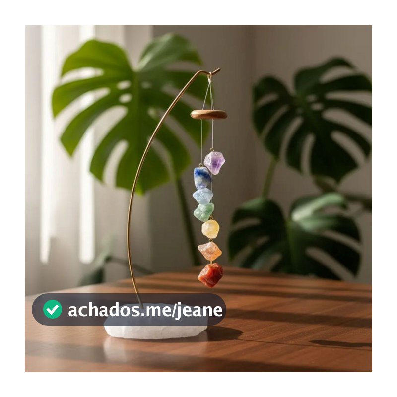 Móbile de Mesa Pedra Natural Bruta 7 Chakras Sino dos Ventos Decoração Energia Equilíbrio