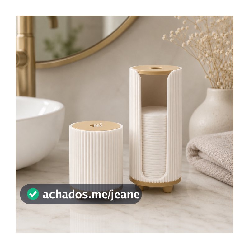 Kit Porta Algodão e Porta Cotonete Lari Organizador de Banheiro Bancada Lavabo Moderno 2 Peças