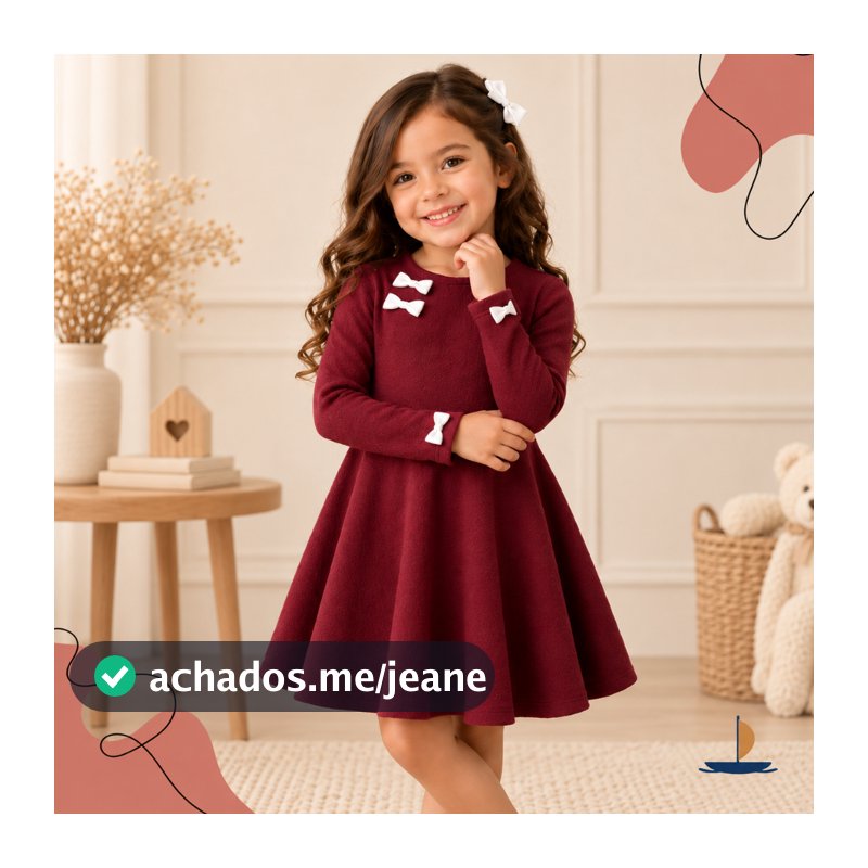 Vestido de Lacinho Menina Manga Longa Infantil Saia Godê Elegante Princesa Igreja Elegante Canelado