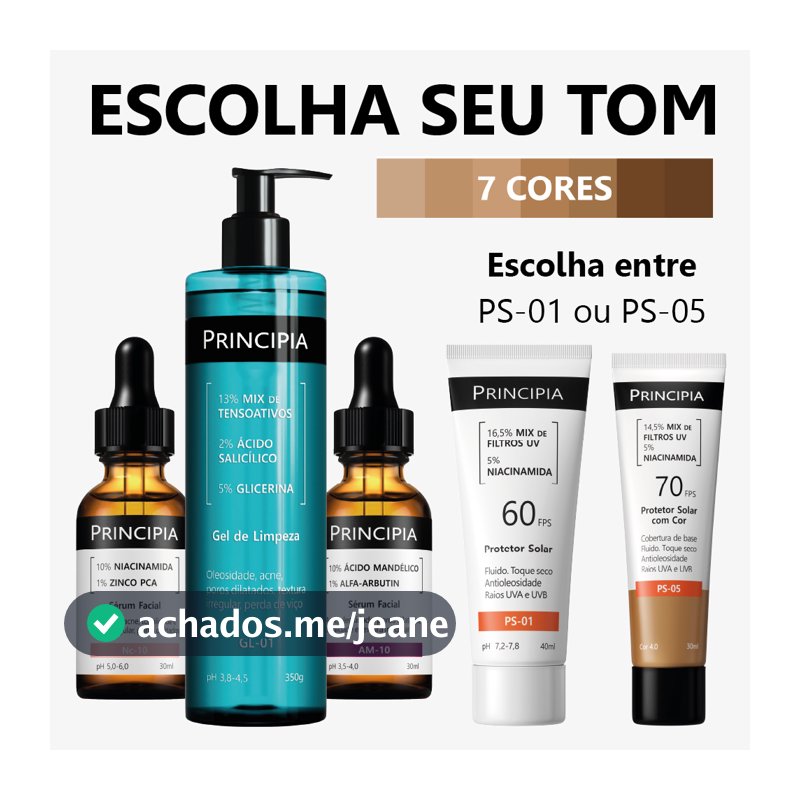 Principia Kit Anti-Manchas Essencial c/ Gel de Limpeza GL-01 + Sérum NC-10 + Sérum AM-10 + Protetor Solar PS-01 FPS60