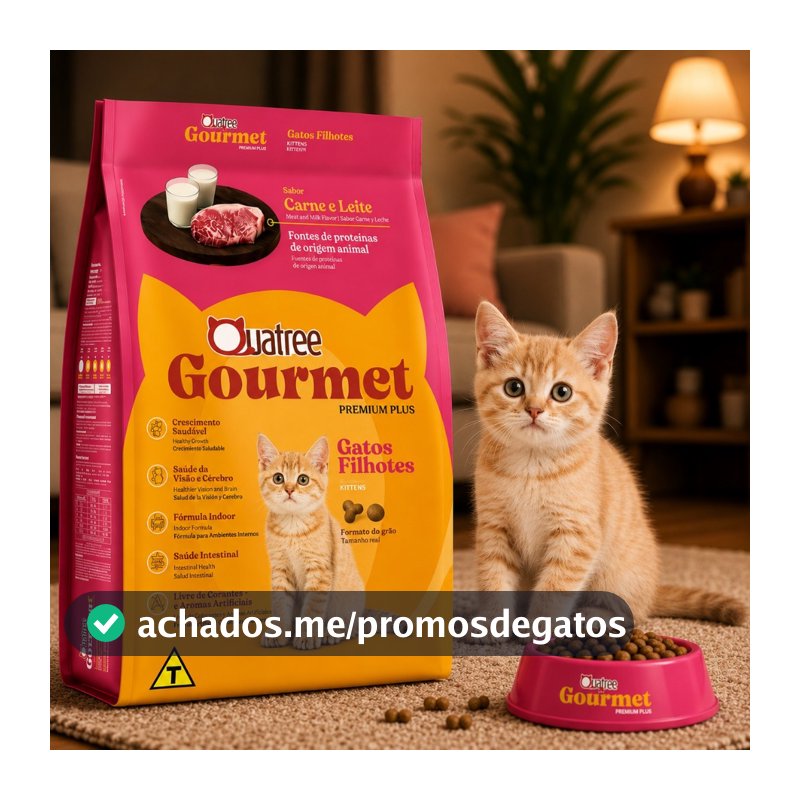 Ração Gato Adulto Filhote 10.1KG Quatree Gourmet Premium Sabor Carne e Leite