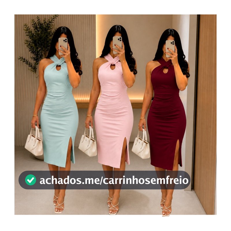 Vestido Midi Feminino Canelado com Fenda, Decote Cruzado, Elegante e Confortável para Festas, Eventos e Dia a Dia Casual