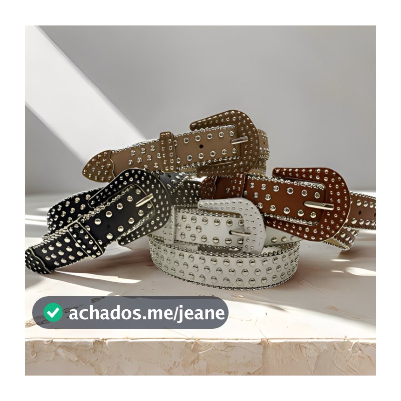 Cinto Feminino Couro PU Com Rebites Metálicos Fivela Metal Country CC-235