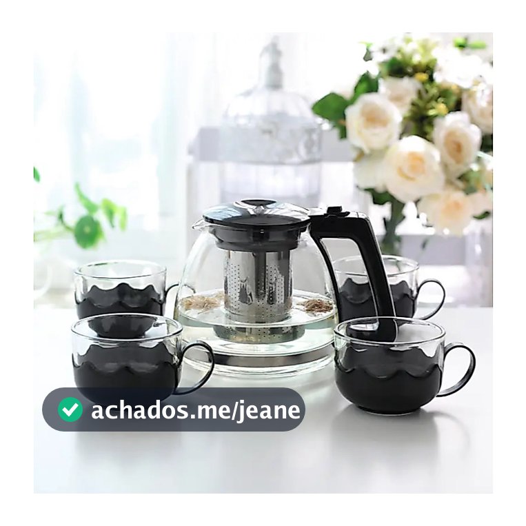 Conjunto De Jarra 1,1L Com Infusor E Xícaras 150mL Para Chá 5 Peças Vidro e Plastico