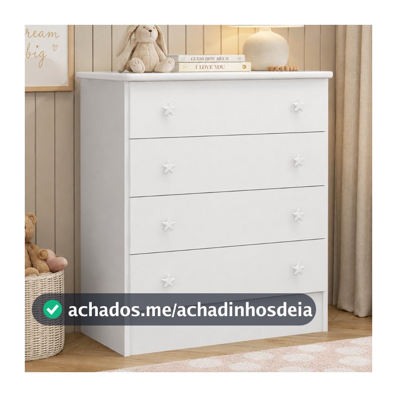 Cômoda Infantil Doce Sonho 4 Gavetas com Puxador Estrela Qmovi