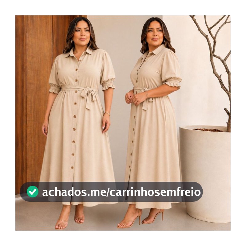 Vestido Feminino Midi Plus Size Tecido Dunas Premium Manga Bufante Elegante Casual Lançamento