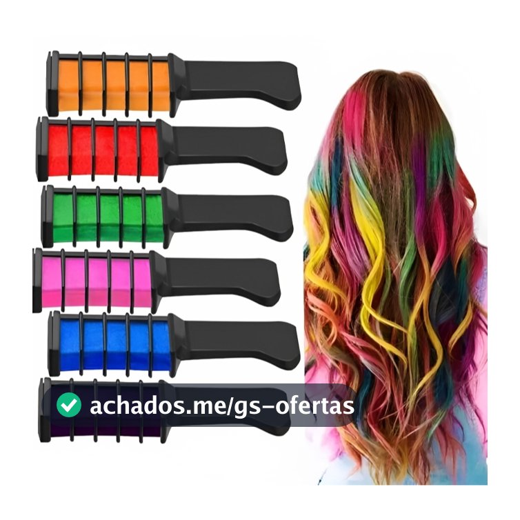 Kit 6 Pente Colorido Giz De Cabelo Com 06 Cores Temporárias Para Festas Criativo