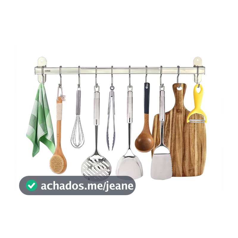 Lumai Suporte Parede Cozinha 10 Ganchos Inox 304 Barra 50cm Utensílios Organizador Trilho