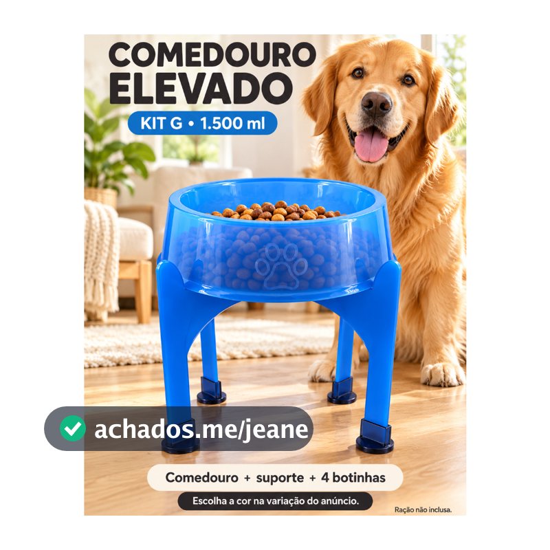 Kit de Comedouro Bebedouro Elevado Cachorro Grande G 1500ml Lilopety Suporte Desmontavel 4 Botinhas Racao Agua Pet Cores