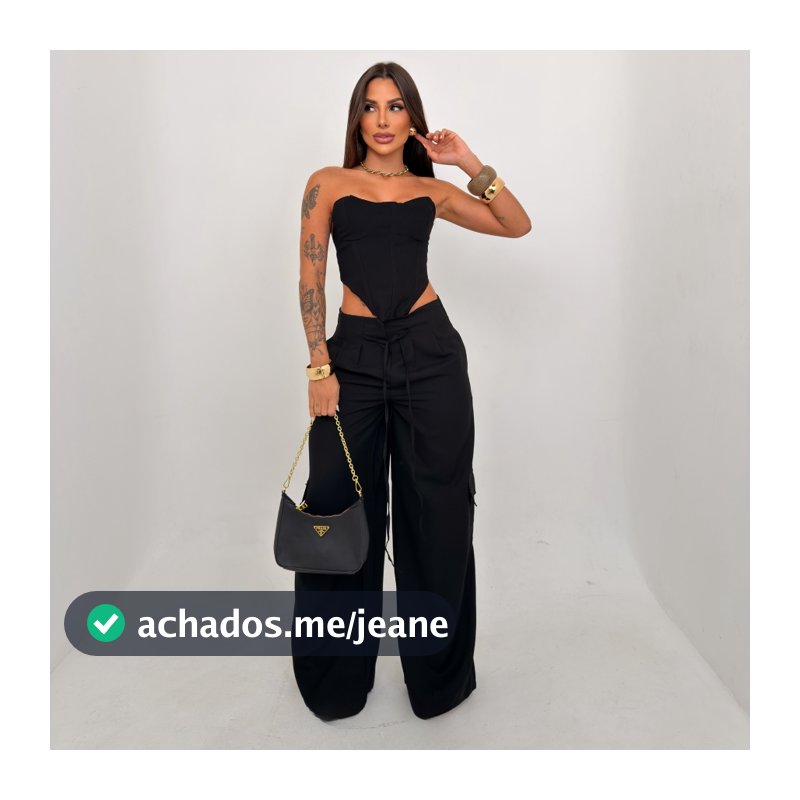 Conjunto Feminino Mayara Top Corset e Calça Pantalona Cargo
