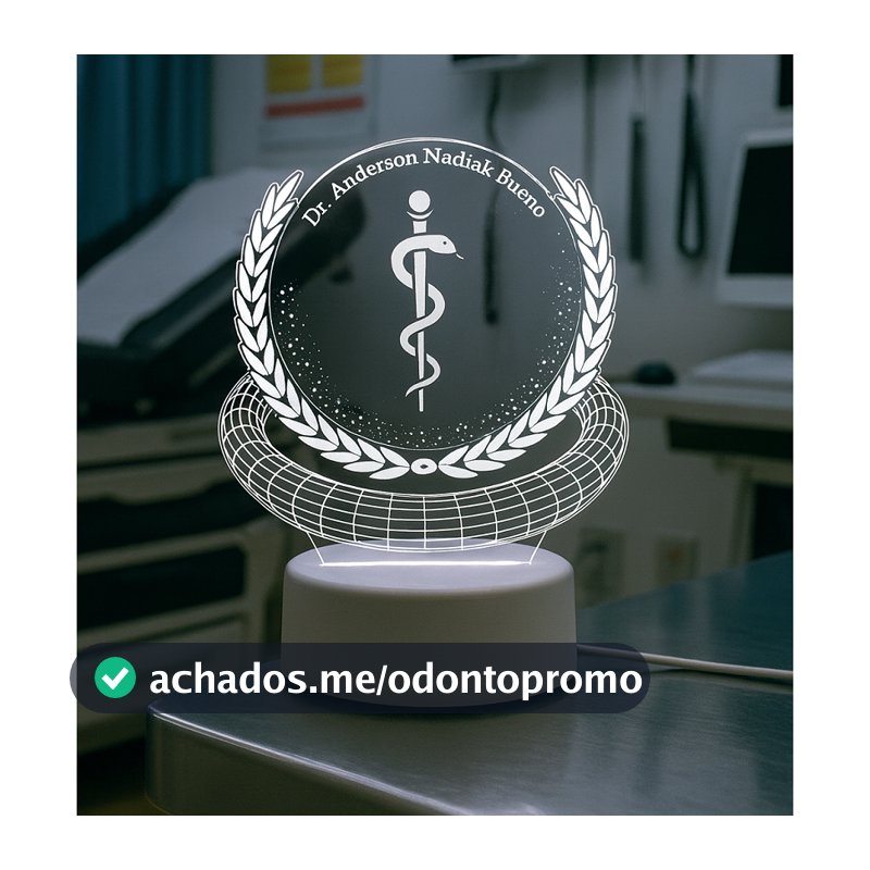 Luminária Médico Personalizada LED 7 Cores RGB, Abajur Acrílico, Presente Formatura Medicina, Consultório