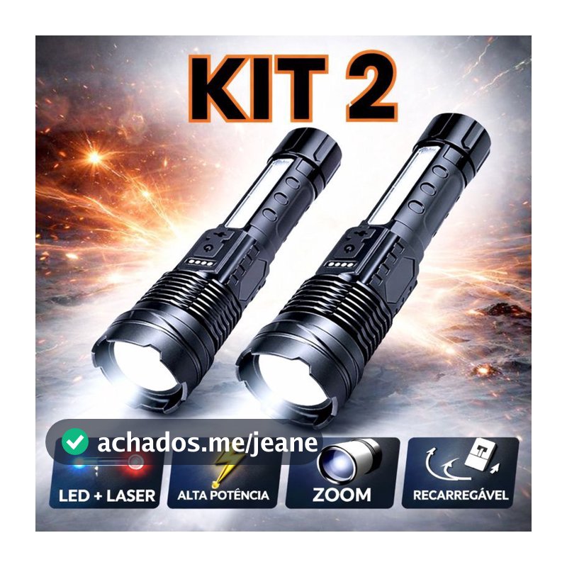 Lanterna Tática LED com Laser de Alta Potência Militar Super Forte com Zoom Recarregável USB para Emergência 1568