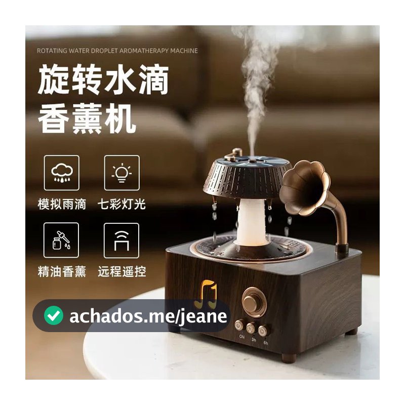 Retro Bluetooth gramofone áudio umidificador aromaterapia rotativa gotas de chuva casa Desktop girando colorido em