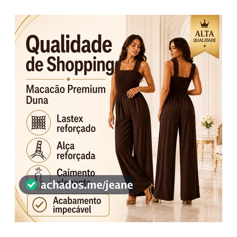 Macacão Feminino Longo Elegante com Acabamento Premium Tecido Duna de Gramatura Superior e Lastex Reforçado