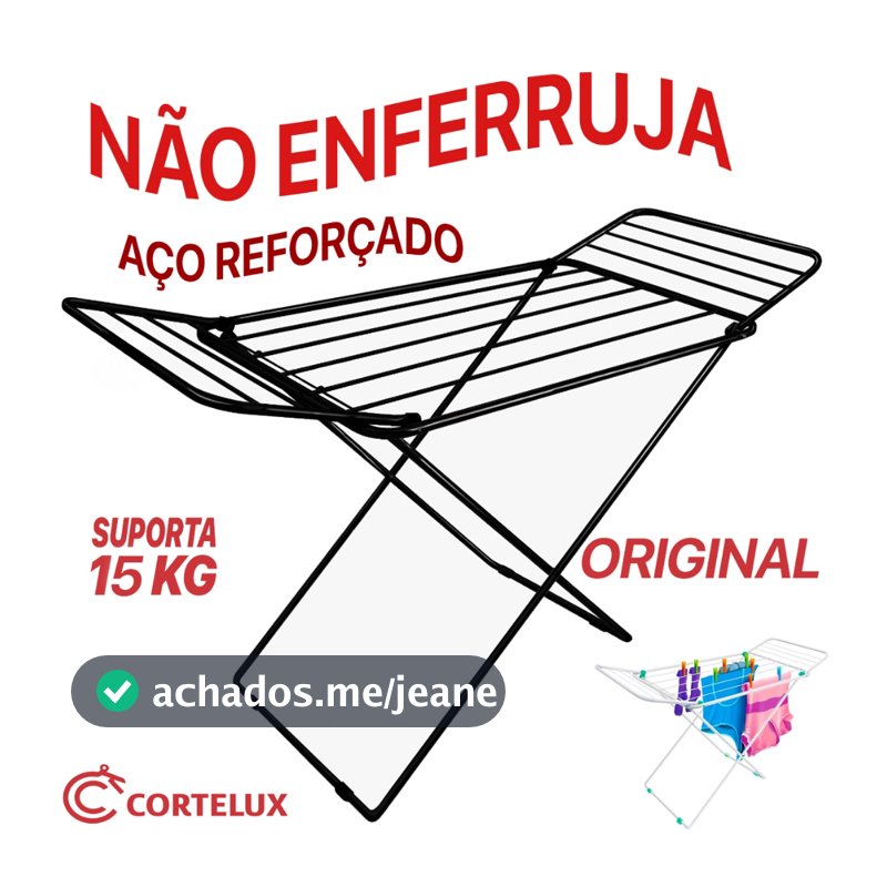 Varal de Chão Reforçado Aço Não Enferruja com Abas 13kg Dobrável Retrátil Miami Branco Azul Preto