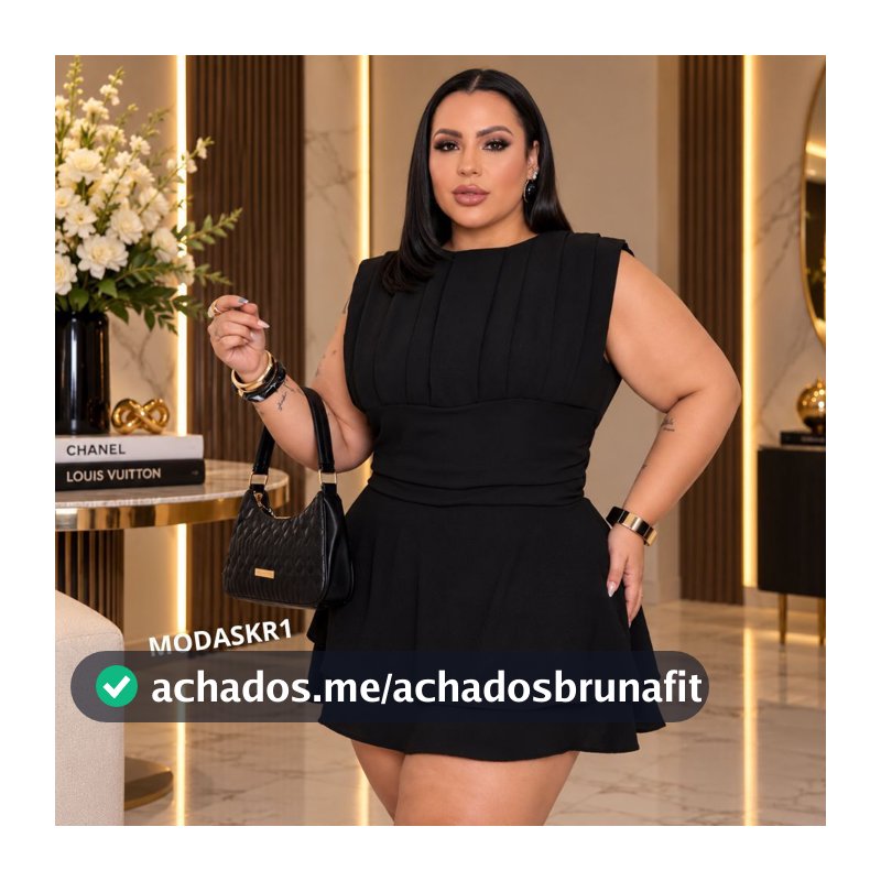 Vestido Macaquinho Plus Size Feminino Duna Forrado com Pregas Estruturadas e Saia em Camadas – Elegante Verão G1