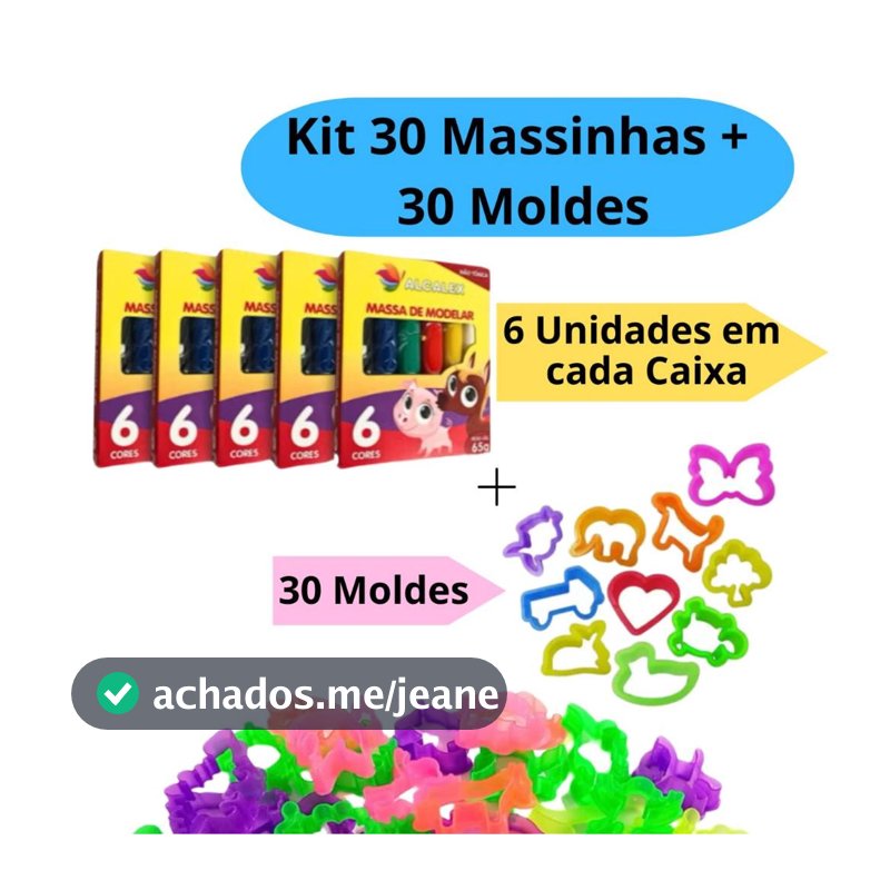 Kit 30 Unidades de Massinha de Modelar + 30 Cortador Forminha Molde Festa Lembrancinha Criança Aniversário