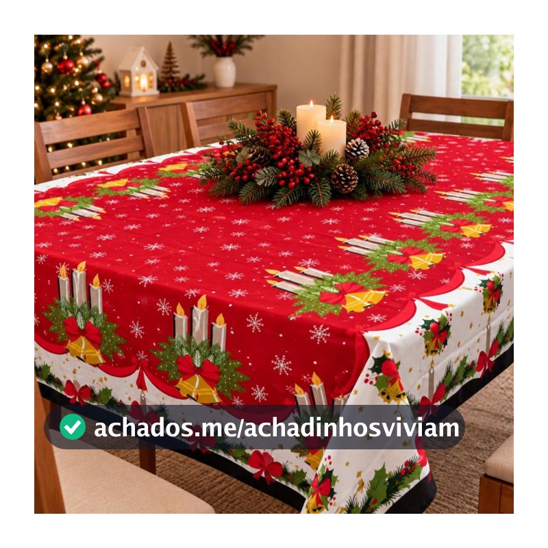 Toalha de Mesa Oxford Festiva Natalina Natal Papai Noel  para 4 e 6 Lugares