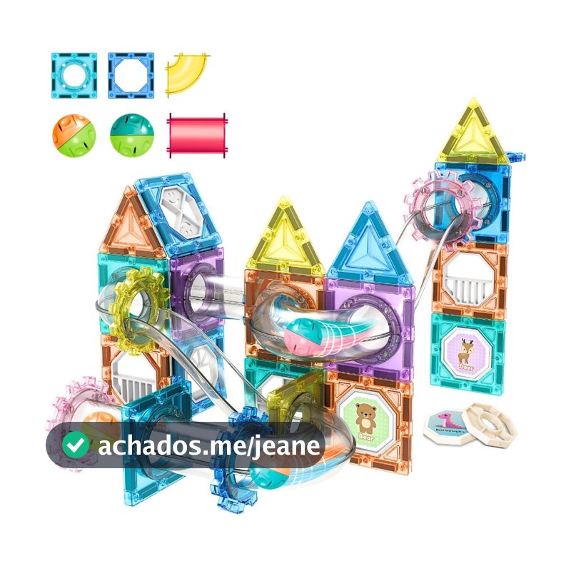 Blocos de Montar Magnéticos Brinquedo Infantil Educativo 68 Peças Circuito com Bolinhas Aprendizagem