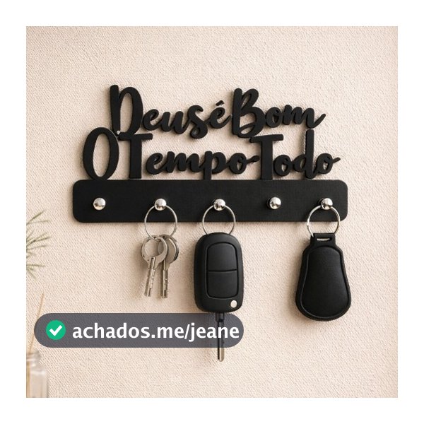 Porta Chaves Organizador Decorativo em MDF Preto 3mm com Autocolante Deus é Bom