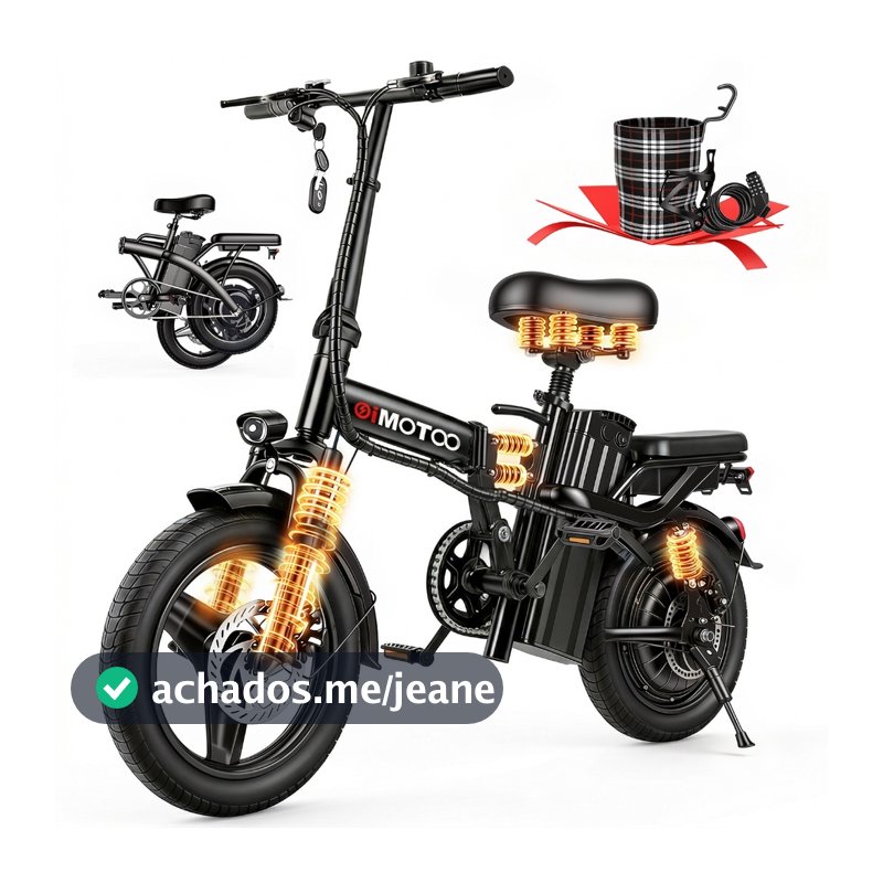 Bicicleta Elétrica Dobrável 14 Polegadas (A9) 600W, Bateria 48V 15Ah, 11 Níveis de Amortecimento e Freios a Disco Duplos