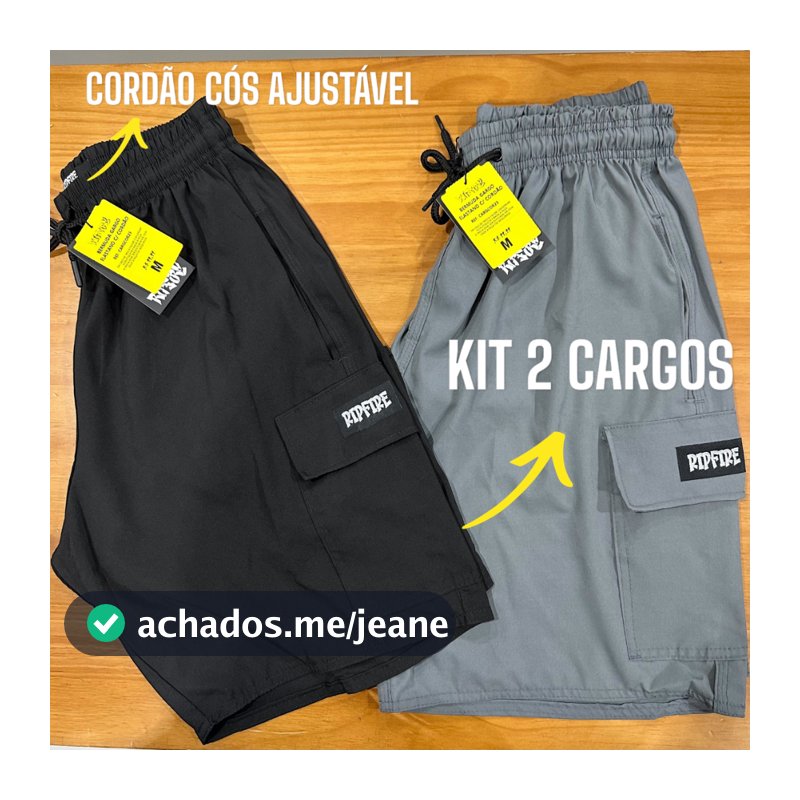 Ripfire Kit com 2 Bermuda Cargo Masculina 5 Bolsos Skate Tac Tel com Elastano