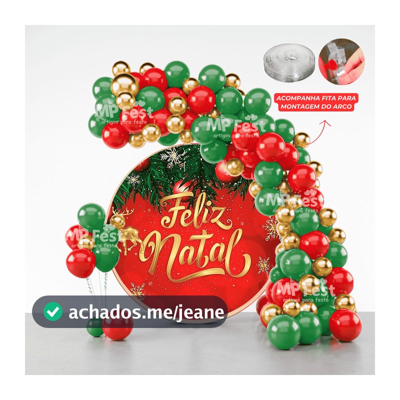 Kit 125 Balões Vermelho + Verde + Dourado Metalizado Natal - Balão Bexiga Liso/Cromado Para Festas