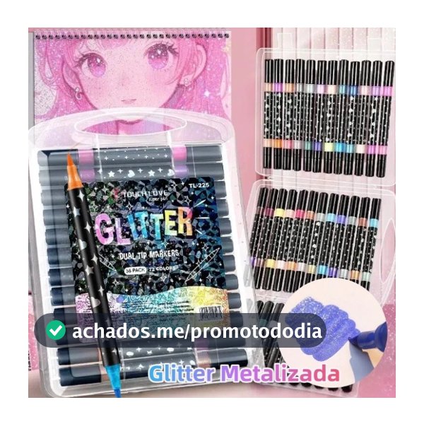 Caneta Marcadora acrílica Glitter Metalizada Ponta Dupla para Colorir Brilhante 24/48/72/96/ 120Cores