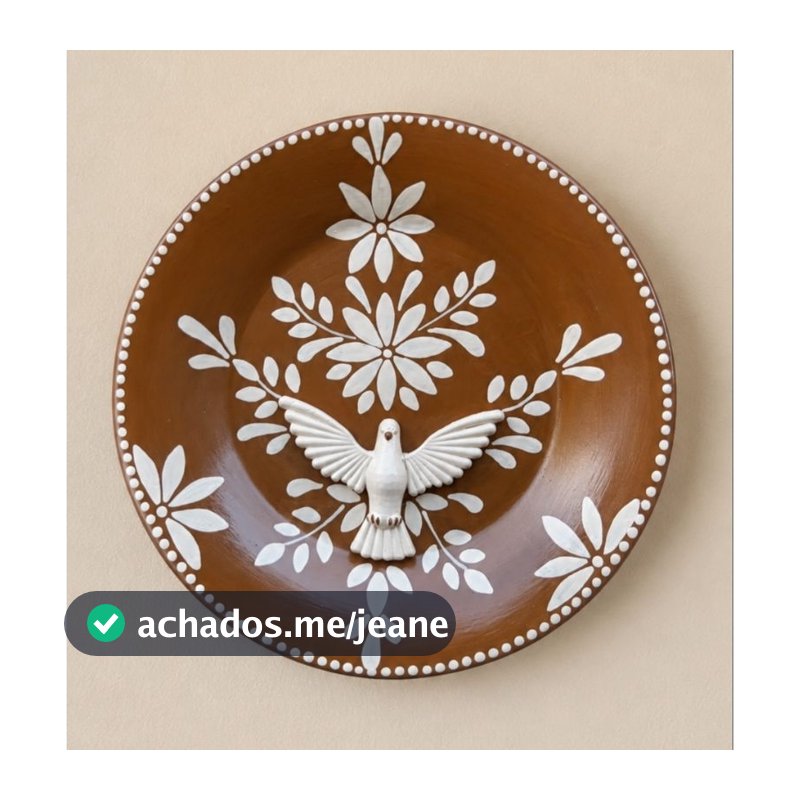 Prato decorativo, divino Espírito Santo, enfeite de parede, Marrom com bege, 16 centímetros, LEIA A DESCRIÇÃO