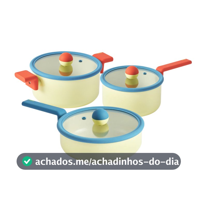 Conjunto de Panelas Indução com Revestimento Cerâmico - Danish - Neoflam - Cor Amarelo - 3 Peças