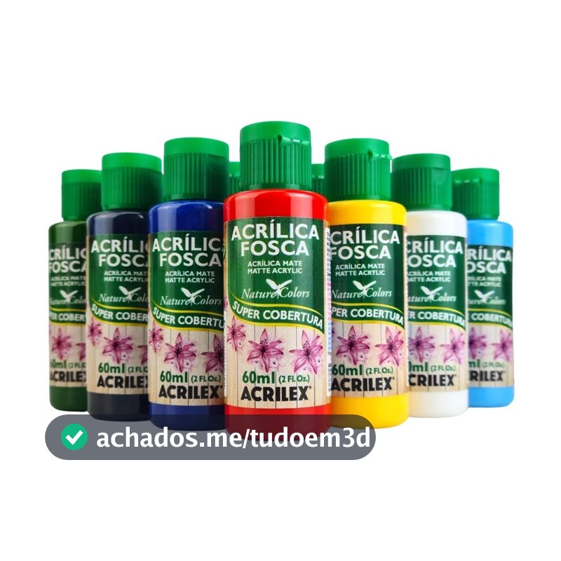 Tinta Acrilica Fosca Acrilex Kit com 12 Unidades Nature Colors 60ml Super Cobertura Impressão 3D