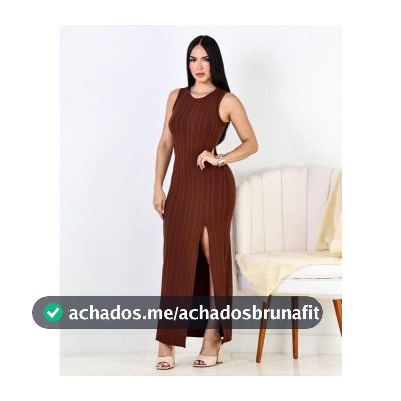 Vestido  Feminino Longo de Alça e Fenda Na Lateral Tendencia