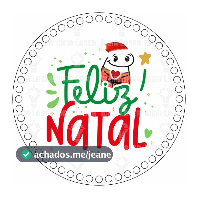 Base MDF Fio de Malha Crochê Redonda Estampada Flork Feliz Natal