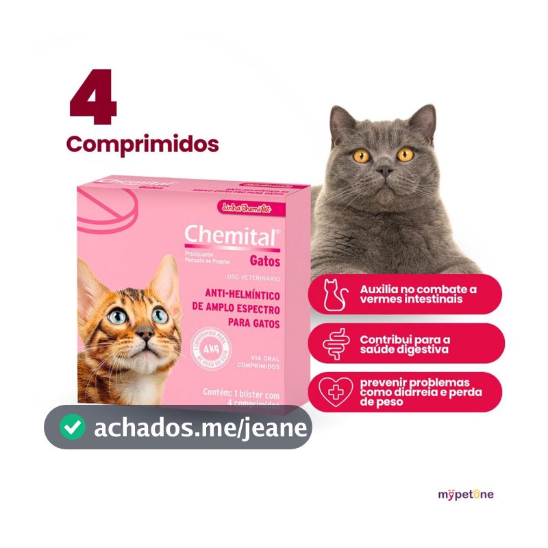Chemital Chemitec Vermífugo para Gatos - 4 Comprimidos